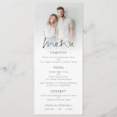 Modernes Foto-Overlay-Skript Hochzeit Menükarte (Vorderseite)