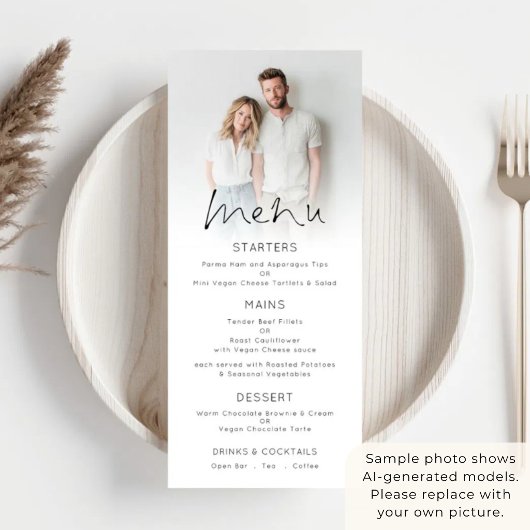 Modernes Foto-Overlay-Skript Hochzeit Menükarte