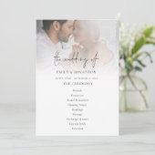 Modernes Foto-Overlay-Skript-Hochzeitsprogramm Karte (Stehend Vorderseite)