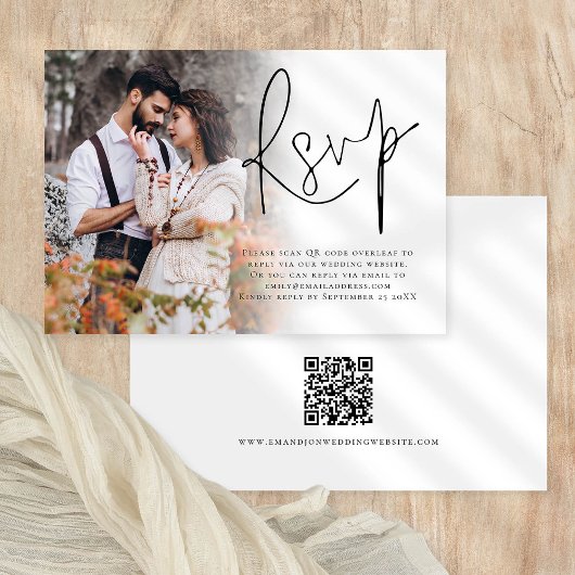 Modernes Foto-Overlay-Skript QR-Code-Hochfahren RSVP Karte