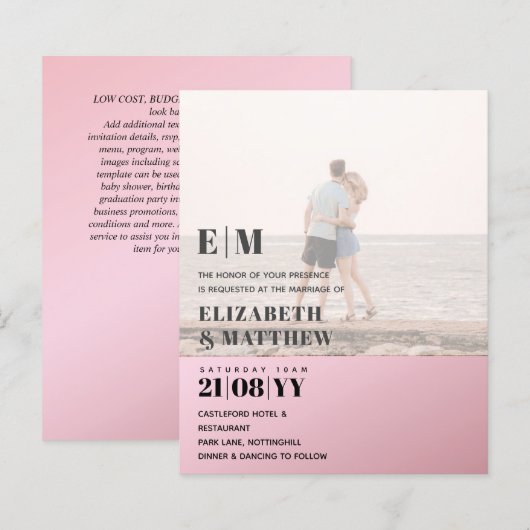 Modernes Foto Overlay Text-BUDGET Hochzeit einlade (Vorne/Hinten)