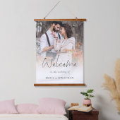 Modernes Foto Overlay Willkommen bei Hochzeit Wandteppich Mit Holzrahmen (Schlafzimmer)
