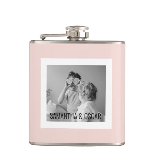 Modernes Foto Pastell Pink Einfaches Geschenk Flachmann (Vorderseite)