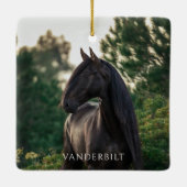 Modernes Foto Pferd Reittiere Weihnachten Keramikornament (Rückseite)