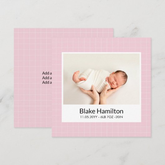 Modernes Foto Pink Pattern Geburtstag Ankündigung (Vorne/Hinten)