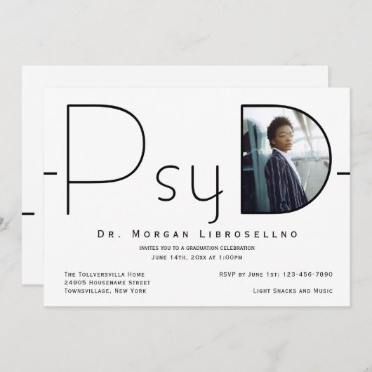Modernes Foto PsyD Abschluss Einladung (Vorne/Hinten)