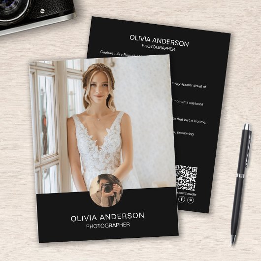Modernes Foto QR Black Fotografy Business Flyer