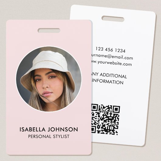 Modernes Foto QR Blush Pink ID Sicherheit Ausweis