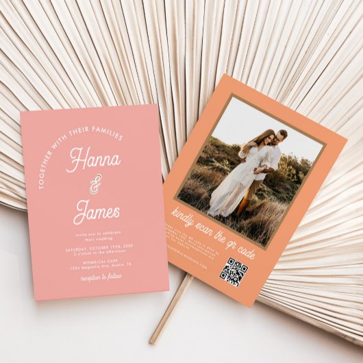 Modernes Foto Qr Code 70er Retro Wedding Einladung