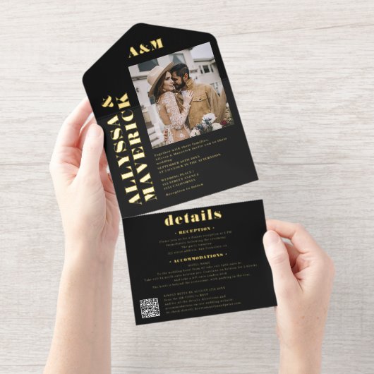 Modernes Foto qr Code All-in-One-Einladung (Abreißstreifen)