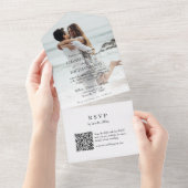 Modernes Foto QR Code Black Wedding All In One Einladung (Abreißen)