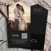 Modernes Foto QR Code Black Wedding All In One Einladung