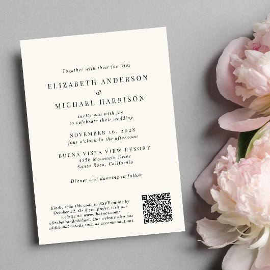 Modernes Foto QR Code Cream Wedding Einladung