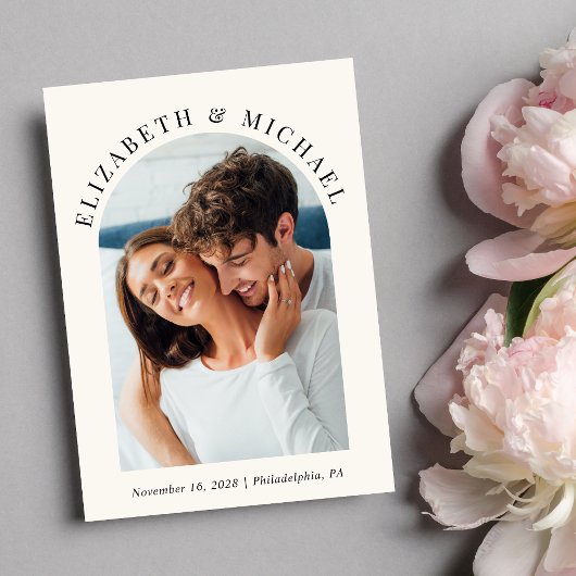 Modernes Foto QR Code Cream Wedding Einladung