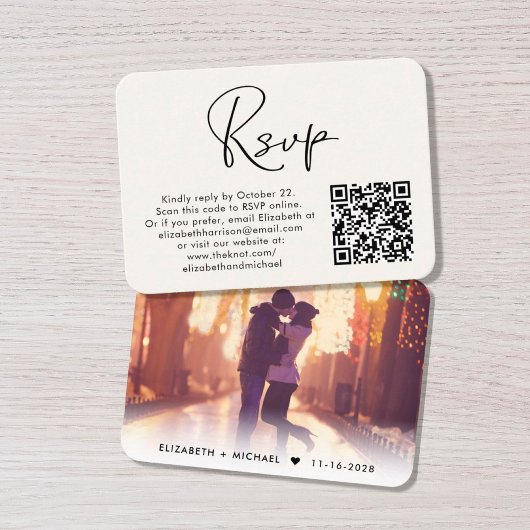 Modernes Foto QR Code Cream Wedding RSVP Begleitkarte
