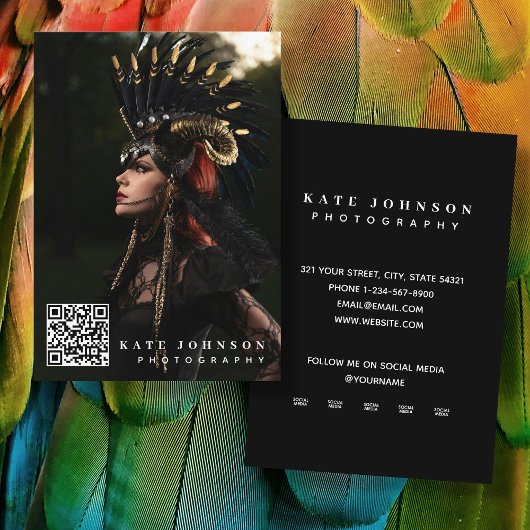 Modernes Foto QR Code Custom Social Media Icons Visitenkarte