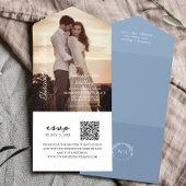 Modernes Foto QR Code Dusty Blue Wedding All In One Einladung