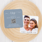 Modernes Foto QR Code Dusty Blue Wedding RSVP Begleitkarte