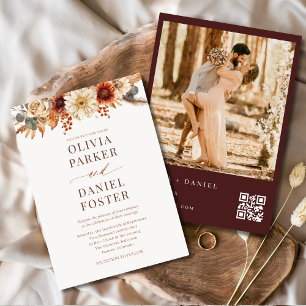 Modernes Foto QR Code Hochzeit im Herbst Einladung