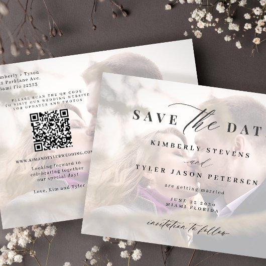 Modernes Foto QR CODE Hochzeit Save the Date Ankündigungspostkarte