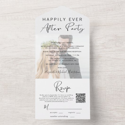 Modernes Foto QR Code Hochzeitsempfang All In One Einladung (Innen Boden)