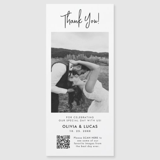 Modernes Foto QR Code Magnetic Wedding Vielen Dank Magnetkarte (Vorderseite)