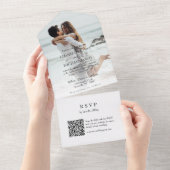 Modernes Foto QR Code Peach Wedding All In One Einladung (Abreißen)