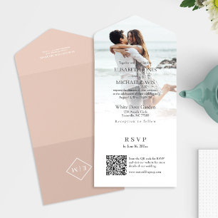 Modernes Foto QR Code Peach Wedding All In One Einladung