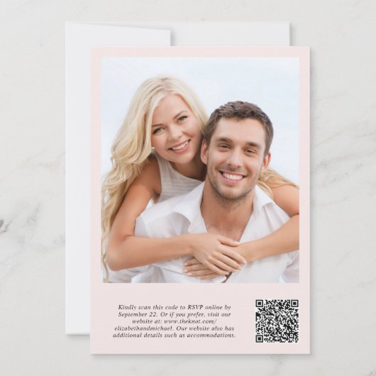 Modernes Foto QR Code Rosa Hochzeitsempfang Einladung (Rückseite)