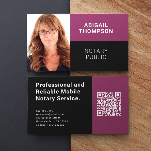 Modernes Foto QR Code Rosa Mobile Notar Visitenkarte