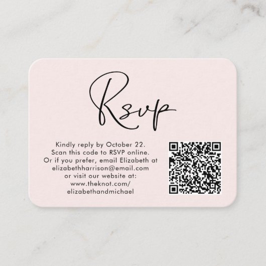 Modernes Foto QR Code Rosa Wedding RSVP Begleitkarte (Vorderseite)