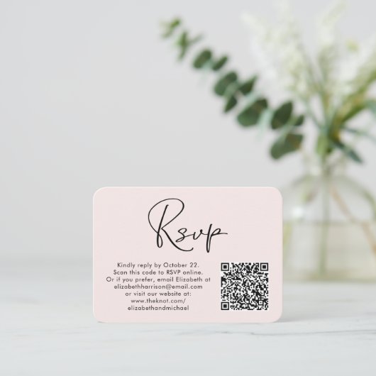 Modernes Foto QR Code Rosa Wedding RSVP Begleitkarte (Stehend Vorderseite)