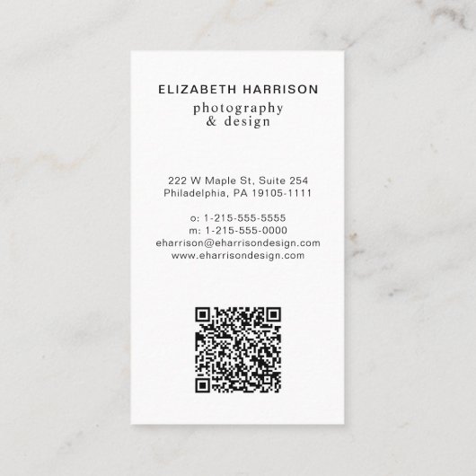 Modernes Foto QR Code Rose Gold Visitenkarte (Rückseite)