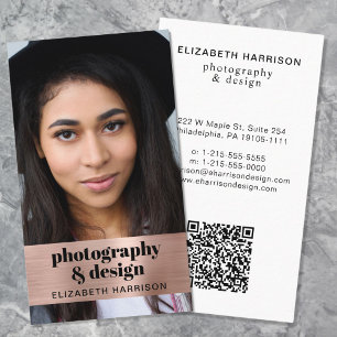 Modernes Foto QR Code Rose Gold Visitenkarte