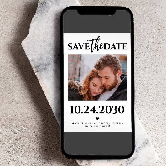 Modernes Foto QR-Code Schwarz-Weiß-Hochzeit Save The Date