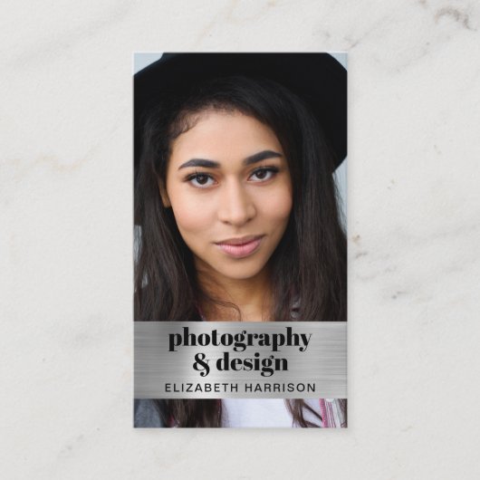 Modernes Foto QR Code Silver Visitenkarte (Vorderseite)