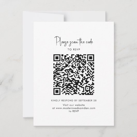 Modernes Foto QR Code Skript Hochzeit RSVP Karte (Vorderseite)