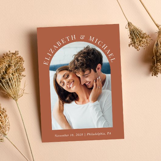 Modernes Foto QR Code Terracotta Wedding Einladung