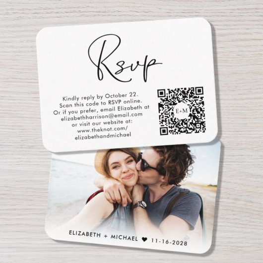 Modernes Foto QR Code Wedding RSVP Begleitkarte