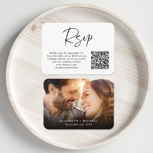 Modernes Foto QR Code Wedding RSVP Begleitkarte