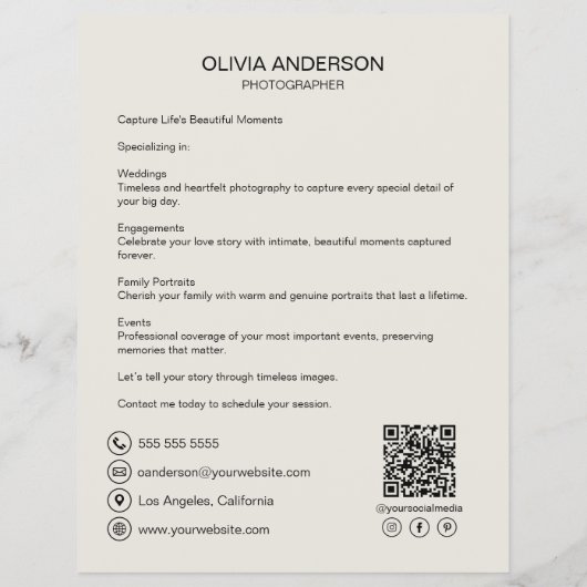 Modernes Foto QR Fotograf Business Flyer (Hinten)