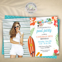 Modernes Foto Retro Tropical Pool Party Geburtstag