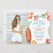Modernes Foto Retro Tropical Pool Party Geburtstag Einladung (Vorderseite)