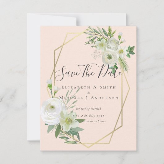 Modernes Foto Rett Dates Weiße Blumengrün Leaf (Vorderseite)