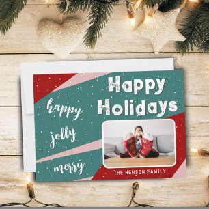 Modernes Foto Rosa Grün Orange Streifen Weihnachte Feiertagskarte