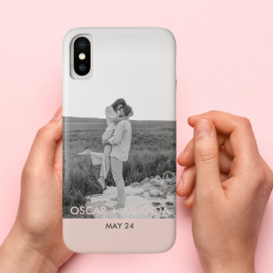 Modernes Foto Rosa und Grau Persönlicher Name Case-Mate iPhone Hülle