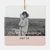 Modernes Foto Rosa und Grau Persönlicher Name Keramikornament (Rückseite)