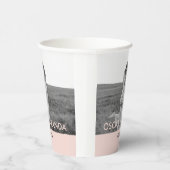 Modernes Foto Rosa und Grau Persönlicher Name Pappbecher (Rechts)