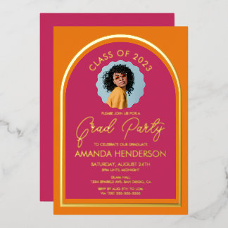 Modernes Foto Rosa und Orange Abschluss Folieneinladung