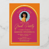 Modernes Foto Rosa und Orange Abschluss Folieneinladung (Vorderseite)